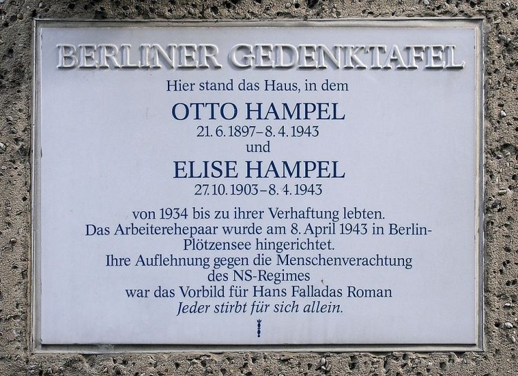 Gedenktafel Amsterdamer Str 10 Wedd Elise und Otto Hampel