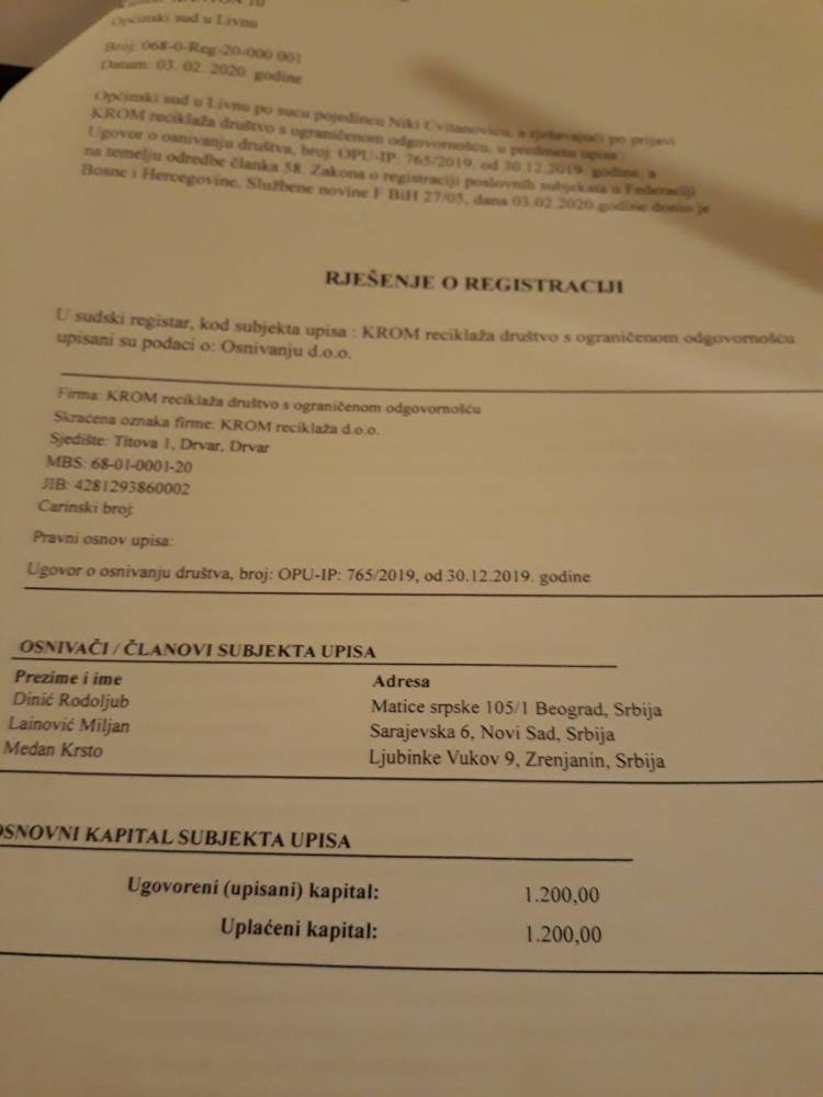 rjesenje o registraciji Krom reciklaza