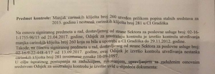 DIO zapisnika Komisije o nestanku klijesta