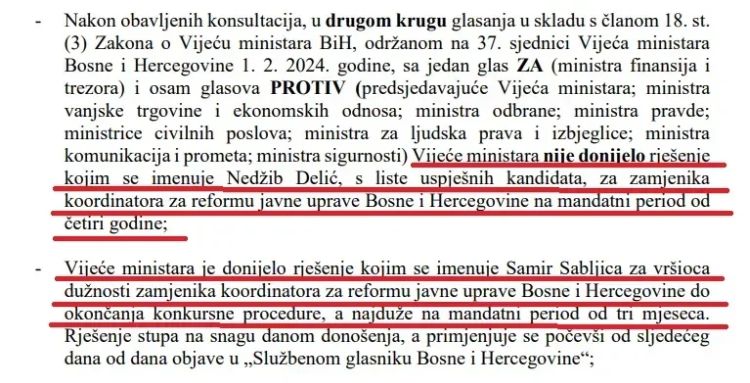 Delic nije dobio podrsku za imenovanje