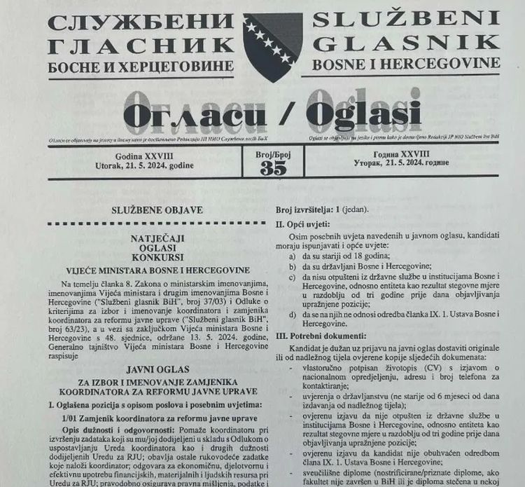 Objavljen je novi konkurs