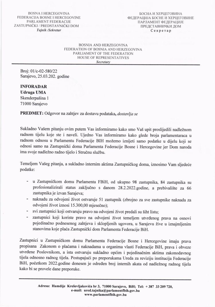 Odgovor iz Parlamenta 1