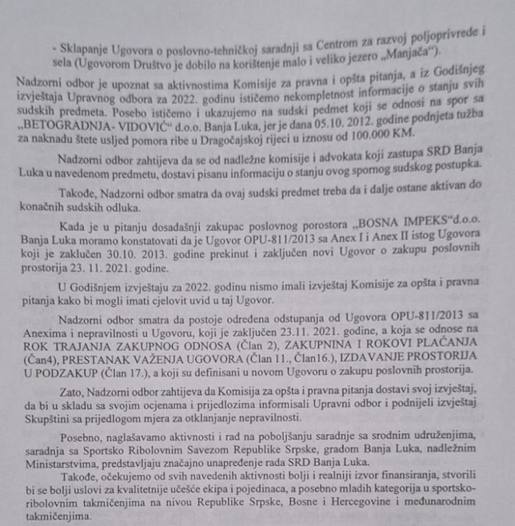 dio izvjestaja nadzornog odbora