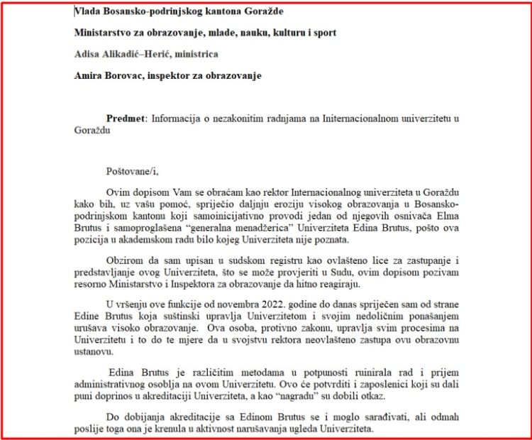 dio pisma rektora