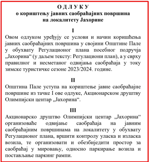 jahorina odluka 1