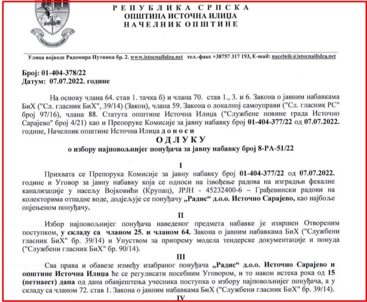 odluka radis vojkovici