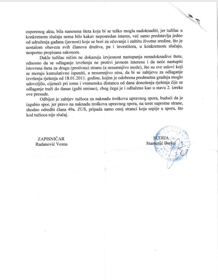 presuda tuzba za bistricu odbijena2
