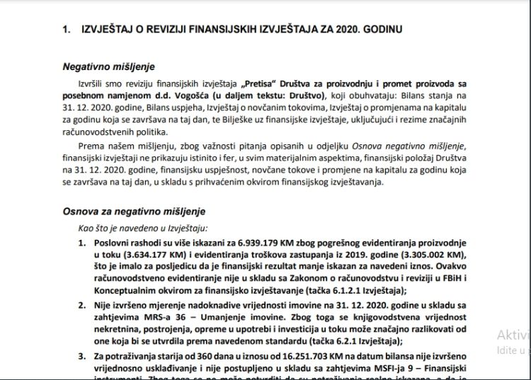 pretis revizorski izvjestaj