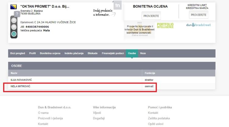 supruga Vojina Mitrovica vlasnica firme Oktan promet