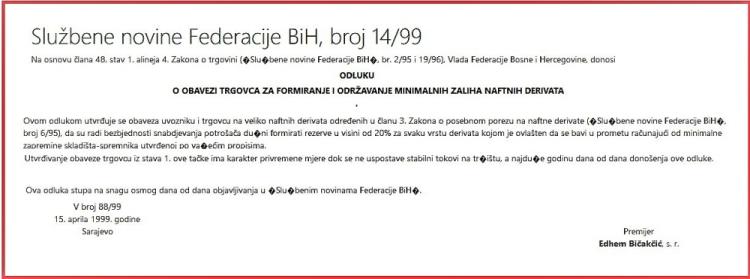 odluka vlada gorivo
