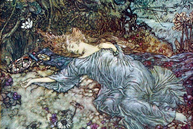 shakespeare san ivanjske noci titanija ilustracija arthur rackham