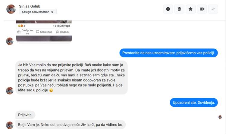 sinisa golup prijetnje