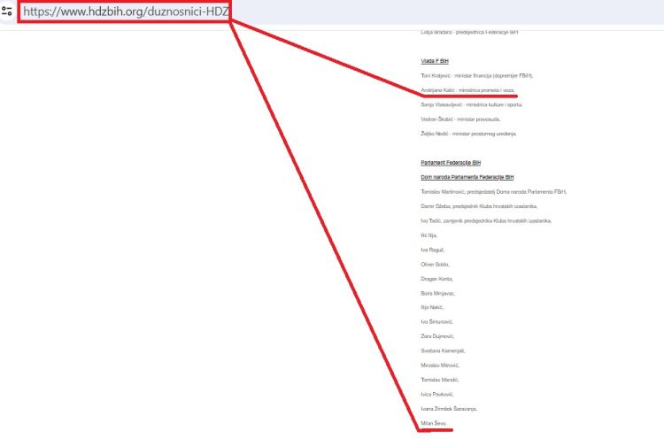 stranica HDZ BiH duznosnici Andrijana Katic i Milan Sevo